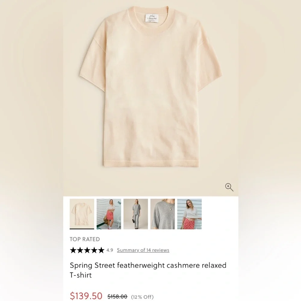 NWT JCrew Spring Street featherweight cashmere relaxed T-shirt - Picture 4 of 8